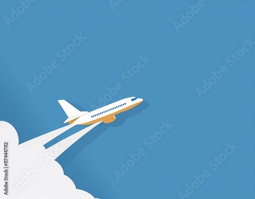 黄色い飛行機の空を飛ぶイラスト