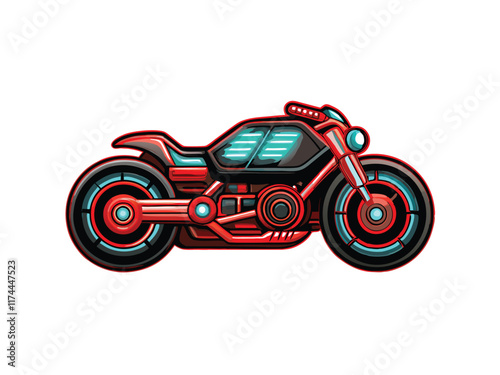 A highly detailed vector illustration of a futuristic motorcycle with sleek, aerodynamic design, showcasing advanced technology and intricate details.