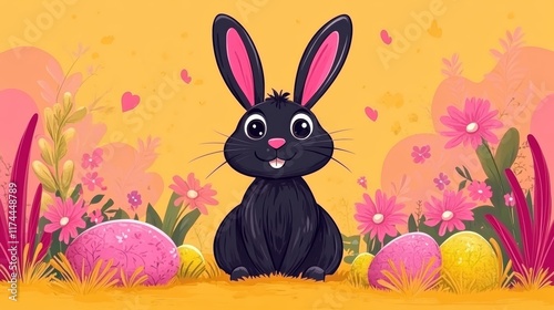 A vibrant Easter clipart set showcasing bunnies, eggs, and flowers in an artistic, hand-drawn style with bold colors and playful designs