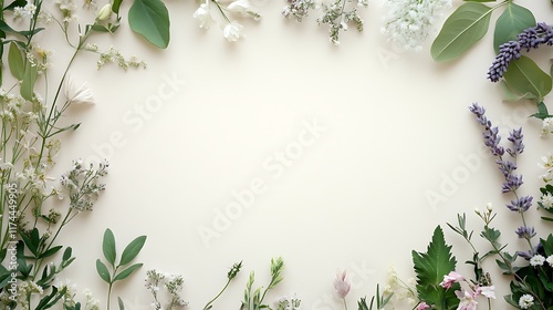 A delicate floral border framing a blank cream background