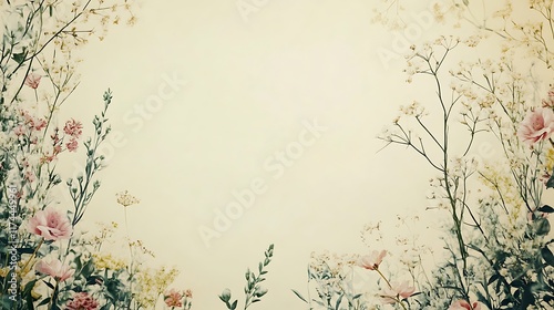 A delicate floral border framing a blank cream background