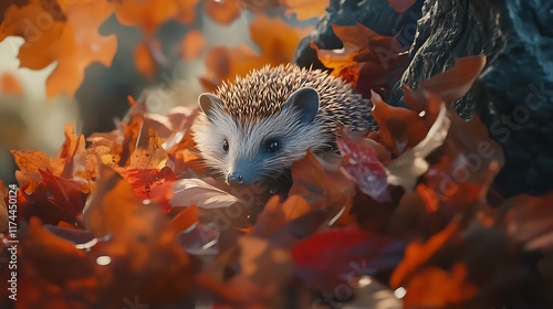 Autumnal Hedgehog in a Blanket of Leaves