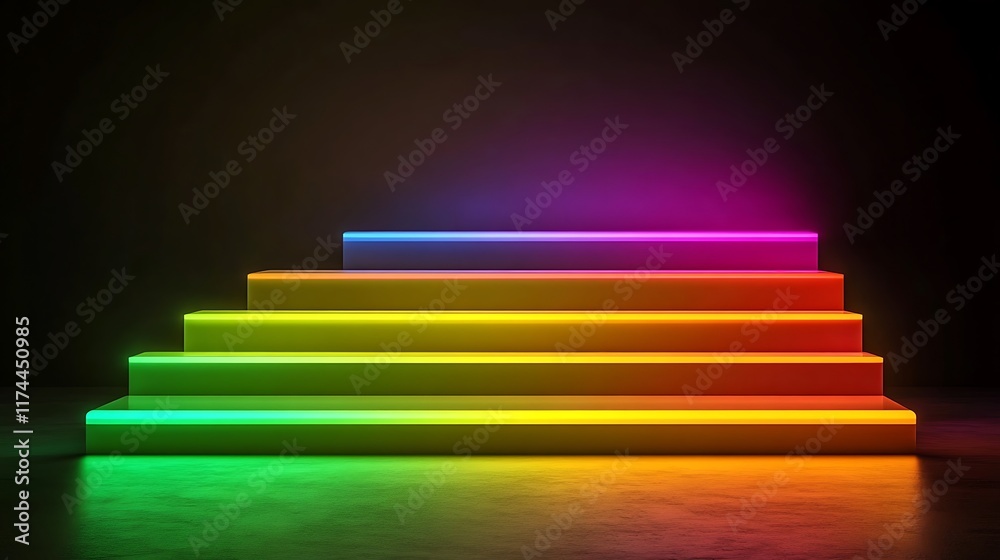 Obraz premium Neon Lit Multicolored Steps Abstract Background