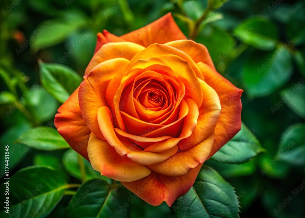Aerial View of Single Orange Rose in Vibrant Garden - Stunning Floral Photography