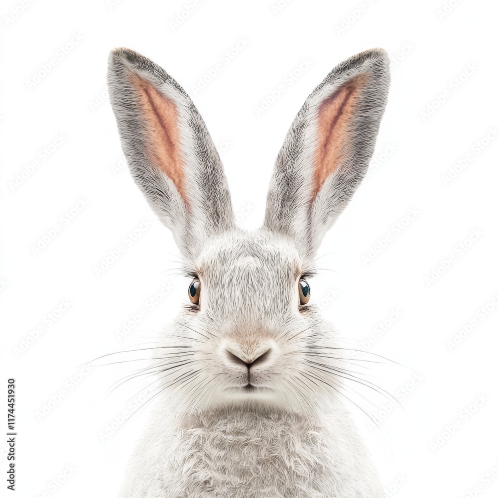 Close-Up Portrait of a White Rabbit with Detailed Fur and Expressive Eyes on a Plain Background Close-Up Portrait of a White Rabbit with Detailed Fur and Expressive Eyes on a Plain Background
