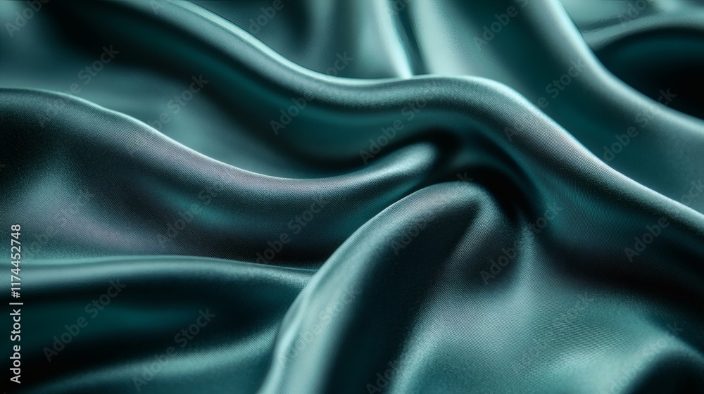 Obraz premium Teal silk fabric with elegant drapes and folds.
