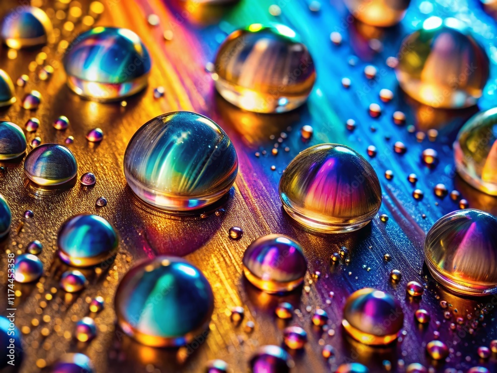 Naklejka premium Aerial View of Water Droplets on Metallic Surface - Abstract Texture Background