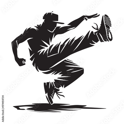 Krumping Silhouette Vector Illustration, Solid White Background.