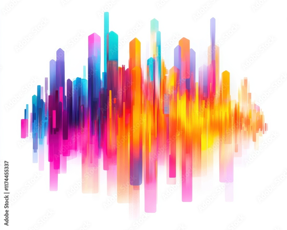 Colorful sound waves representation in vibrant hues of pink, orange, and blue. Colorful sound waves representation in vibrant hues of pink, orange, and blue.