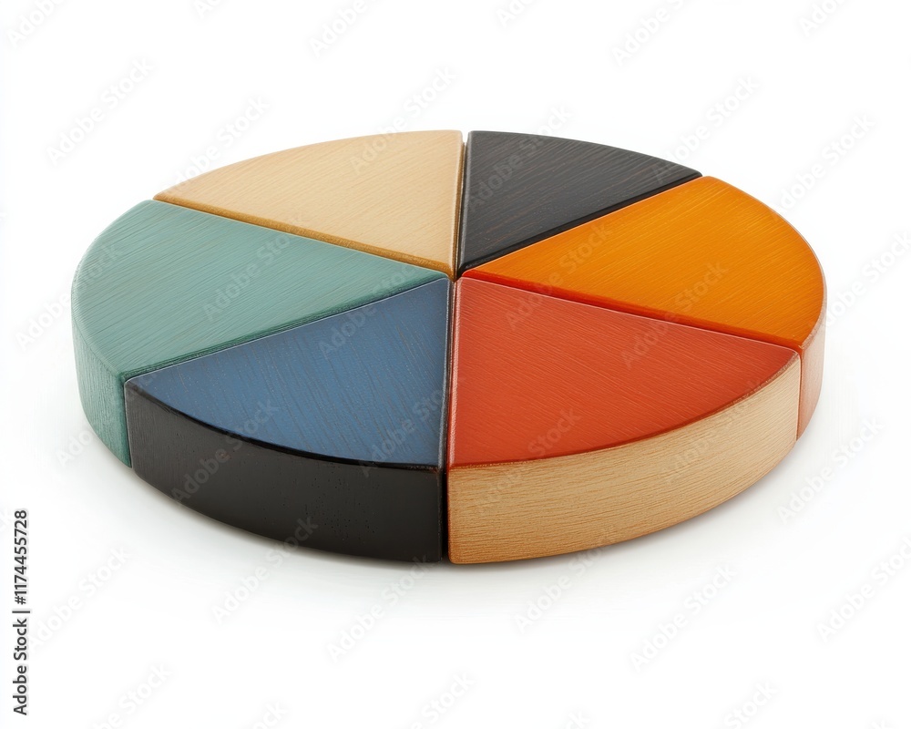Fototapeta premium Colorful wooden pie chart model representing data visualization and analysis.