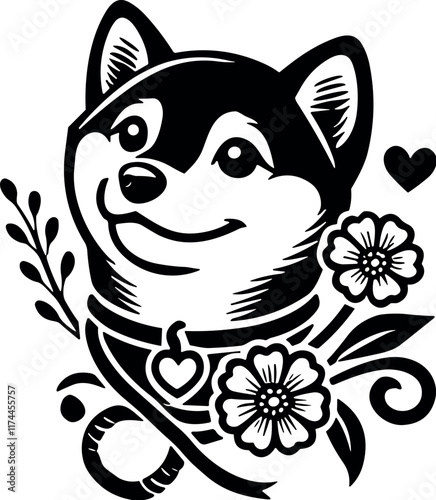 Cute Shiba Inu Animal Vector Silhouette - Perfect for T-Shirt, Cricut, and Sticker Design