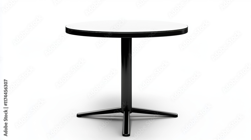 Empty modern black round table isolated on white. Vector glass table with metal stand template for restaurant or cafe interior. vector Illustration Empty modern black round table isolated on white. Vector glass table with metal stand template for restaurant or cafe interior. vector Illustration