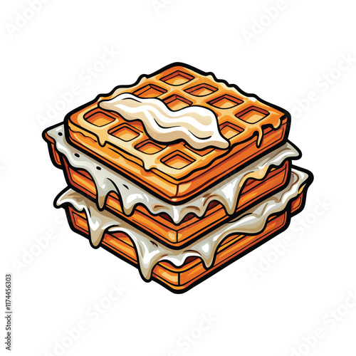 Close-up of stacked frozen waffle slices, showcasing their crisp edges and light golden color.  A single waffle slice sits slightly askew, adding a playful touch.