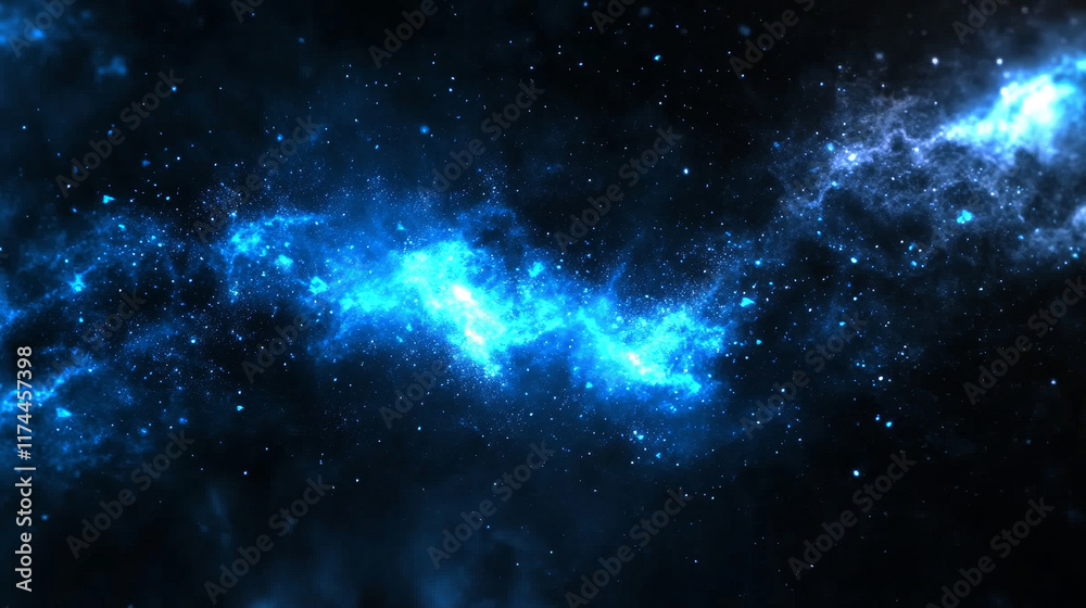 Obraz premium Realistic blue laser light beams shining on dark background. Vector illustration of neon spotlight rays glowing in air with smoke effect, night club party, concert stage illumination, space battle