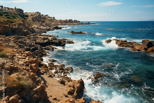 This captivating vista embodies timeless allure of sea at horizon, with eternal waves and distant horizons, symbolizing profound connection between land and water photo