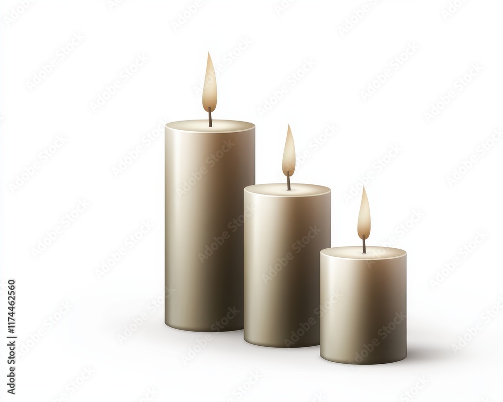 Three illuminated candles in varying sizes, creating a serene and warm atmosphere. Three illuminated candles in varying sizes, creating a serene and warm atmosphere.
