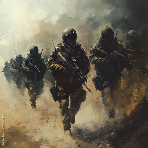 Soldiers in Combat: A Gritty Military Scene photo