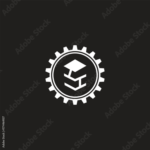 Steel fabrication modern minimalist logo design. Welding torch with steel beam in gear wheel vector design. Metal industry logotype