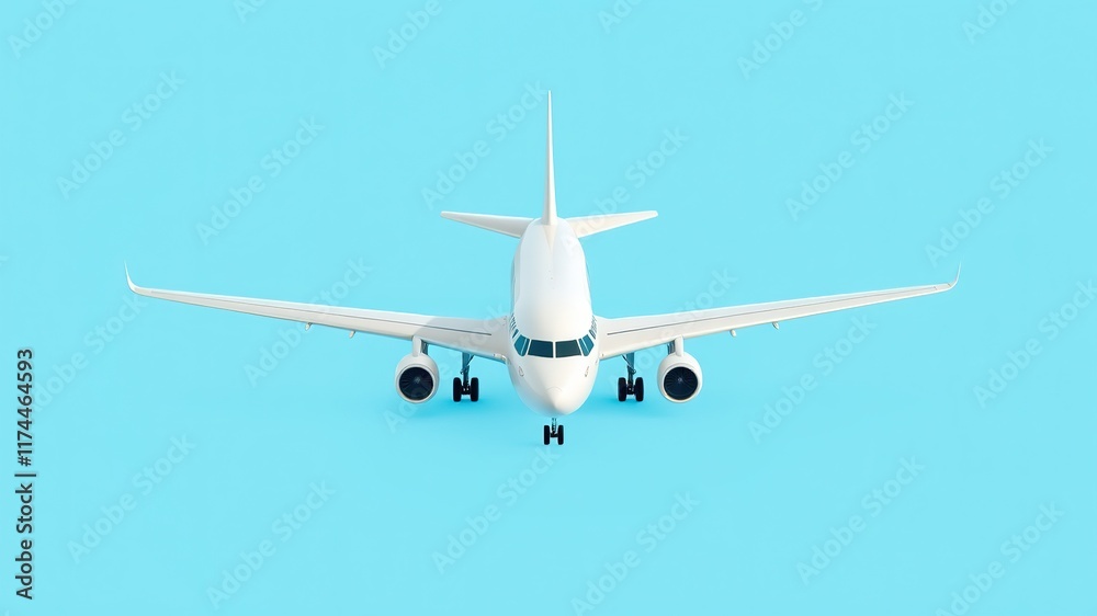 Obraz premium 3D Printable White Airplane, Blue Background, High-Resolution