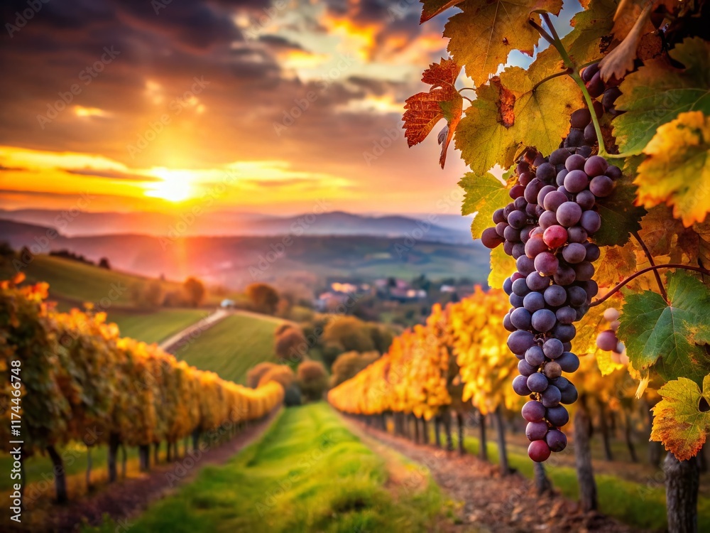Fototapeta premium Autumn Vineyard Landscape with Bokeh, German Wine Region, 2013 Harvest