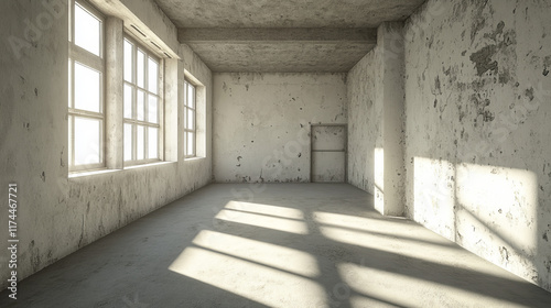Wallpaper Mural Empty concrete room corner with sunlight. Vector realistic illustration of house interior perspective with shadows on white painted walls and floor, gray ceiling, 3D apartment or office mockup Torontodigital.ca