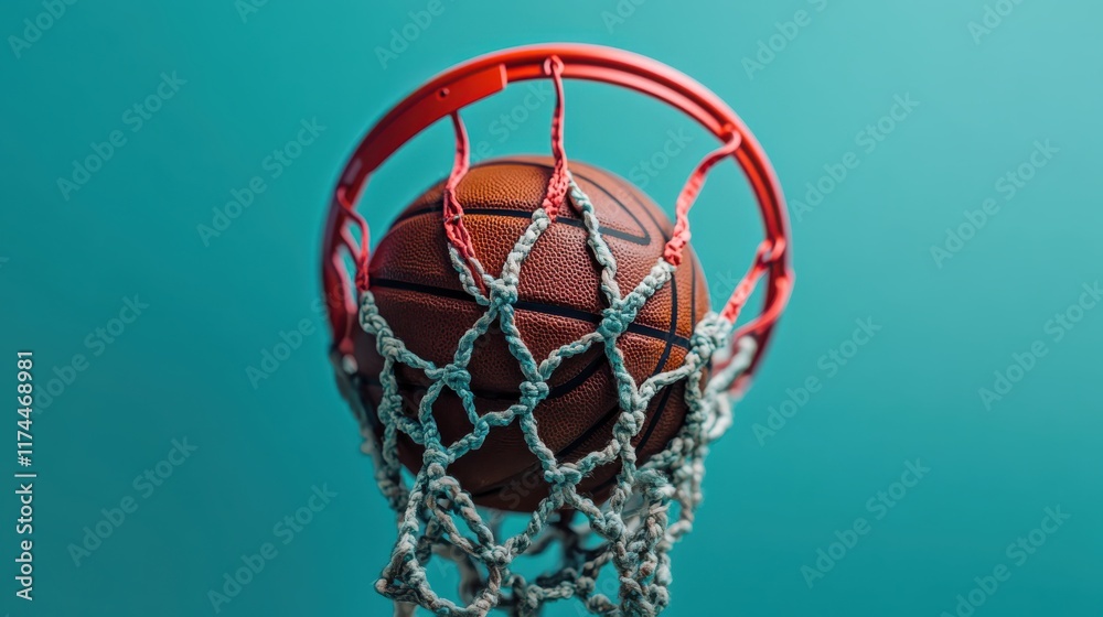 March Madness basketball concept with a hoop and ball in dramatic lighting.