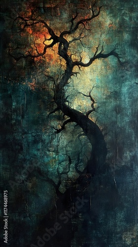 Dark and Brooding Tree: A Gothic Landscape Painting photo