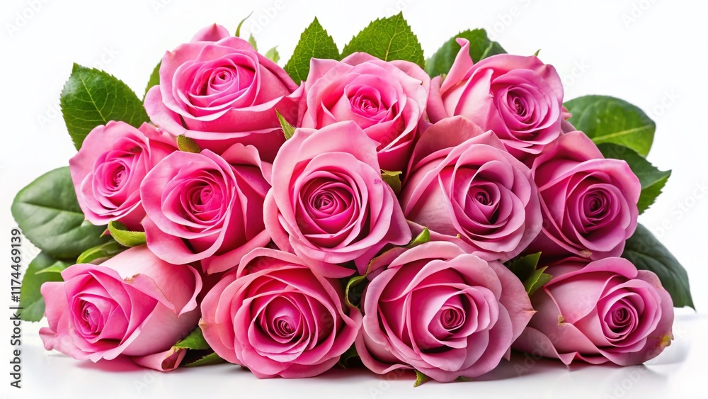 Beautiful Pink Rose Bouquet Isolated on White Background - Stock Photo Beautiful Pink Rose Bouquet Isolated on White Background - Stock Photo