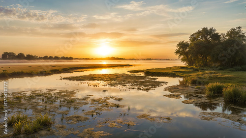 Reflective Wetlands During Twilight Emphasizing Natural Harmony