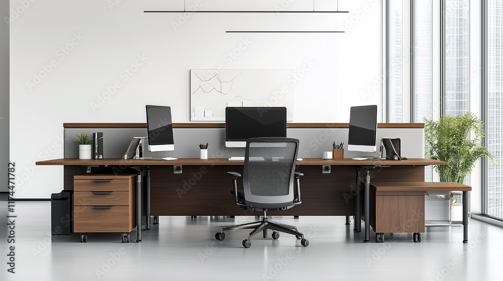 Fototapeta premium A large office with a desk and two chairs