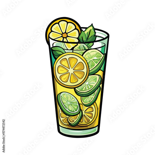 realistic-vector-of-an-iced-green-tea-with-fresh-c.eps