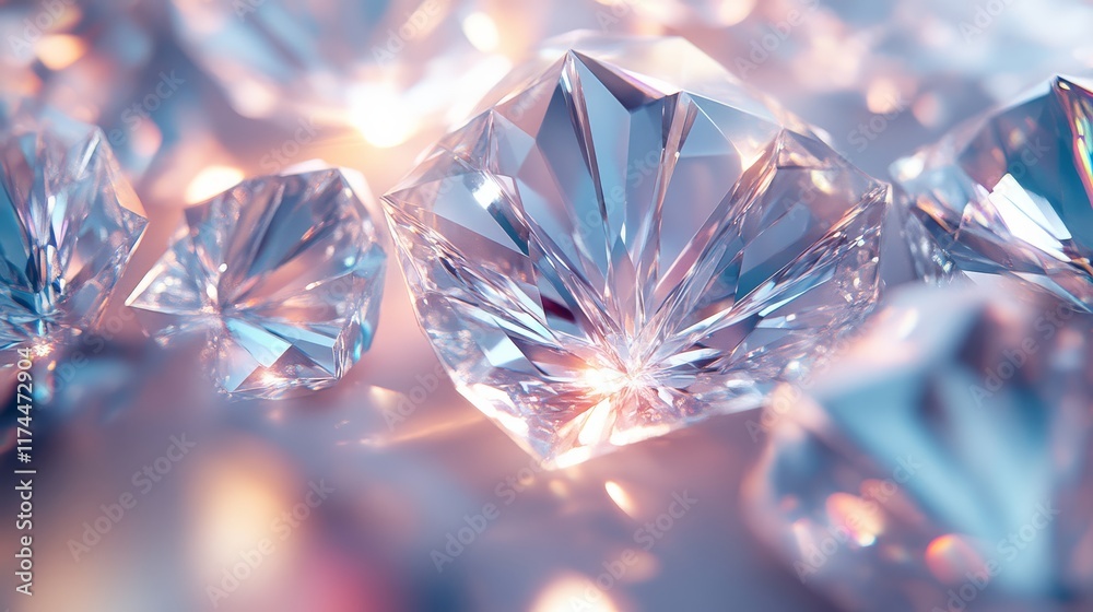 A close-up view of sparkling diamonds, showcasing their brilliant cut and reflective surfaces against a soft, blurred background. A close-up view of sparkling diamonds, showcasing their brilliant cut and reflective surfaces against a soft, blurred background.