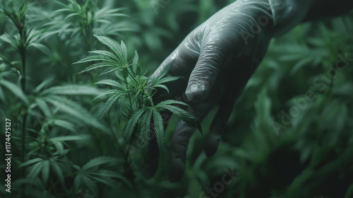 hand holding a cannabis leaf