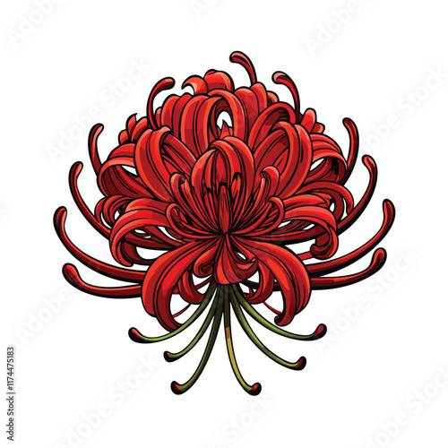 A hyperrealistic depiction of a red spider lily flower in full bloom, showcasing its intricate details and delicate structure.