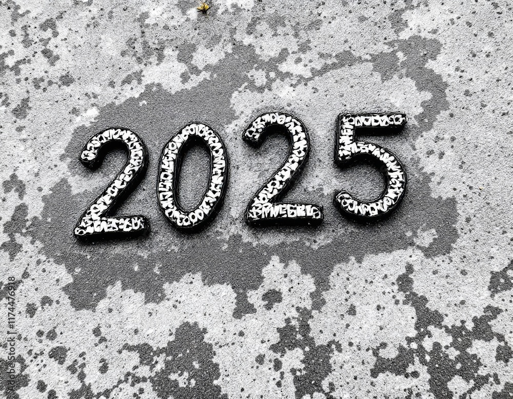 Text "2025" background