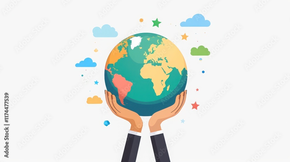 A vibrant illustration of hands holding a globe symbolizing care for the planet and global unity in environmental consciousness. A vibrant illustration of hands holding a globe symbolizing care for the planet and global unity in environmental consciousness.