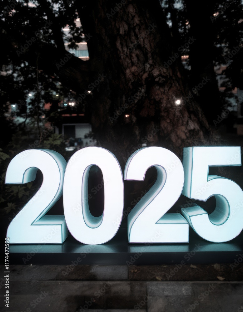 Text "2025" background
