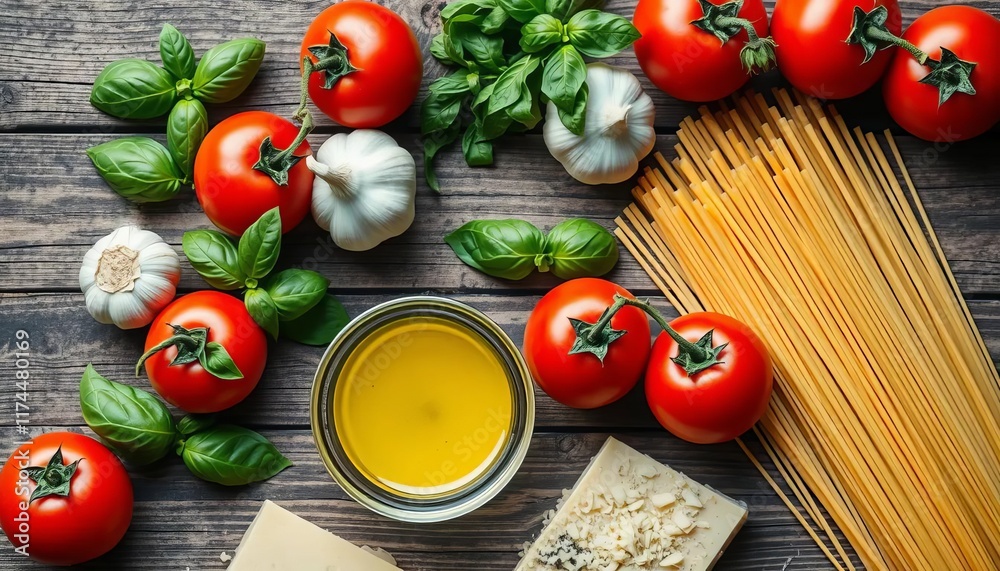 Fresh Ingredients for Delicious Pasta Dish Preparation Fresh Ingredients for Delicious Pasta Dish Preparation