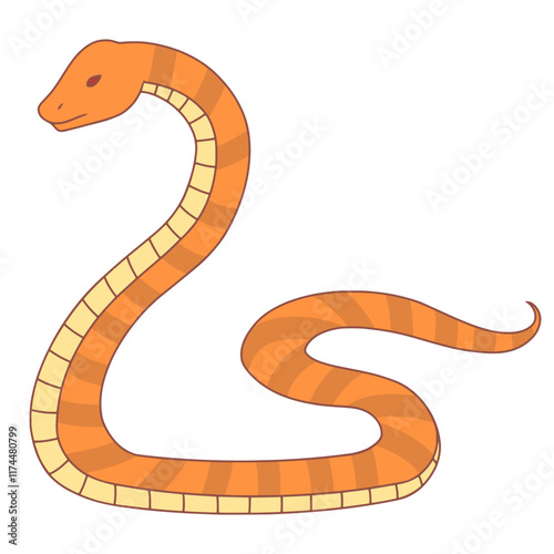 Simple Golden Brown Snake With Stripes On Its Skin, Vector Illustration.