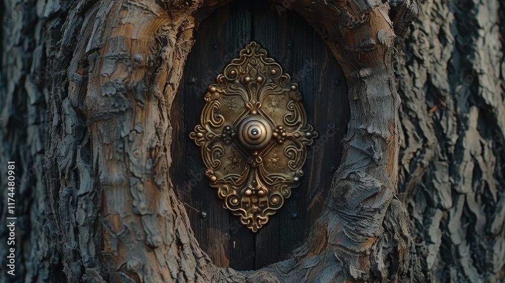 A hidden portal in a tree trunk revealing an enigmatic underground city beyond imagination A hidden portal in a tree trunk revealing an enigmatic underground city beyond imagination