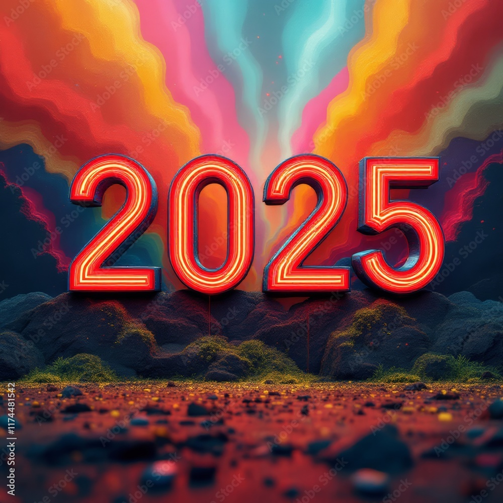 Text "2025" background