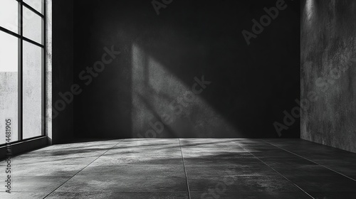 arafed room with a window and a tiled floor and a wall photo