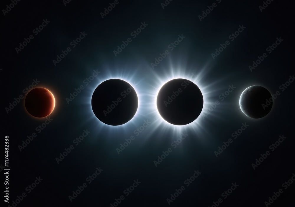 Fototapeta premium Celestial alignment featuring solar eclipse phases and glowing atmosphere