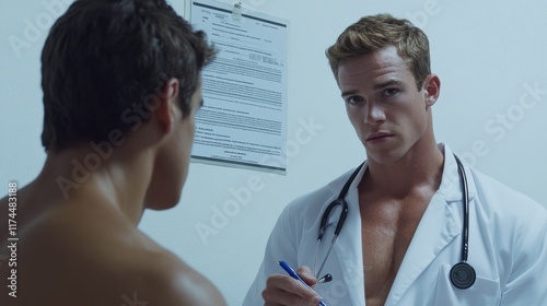 A doctor writing a prescription while engaging in a conversation with a patient