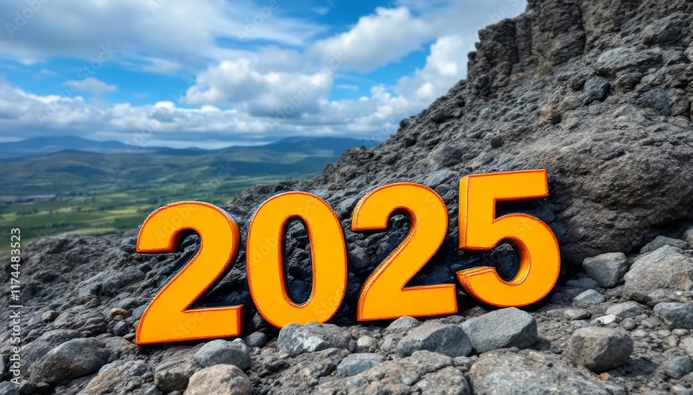 Text "2025" background