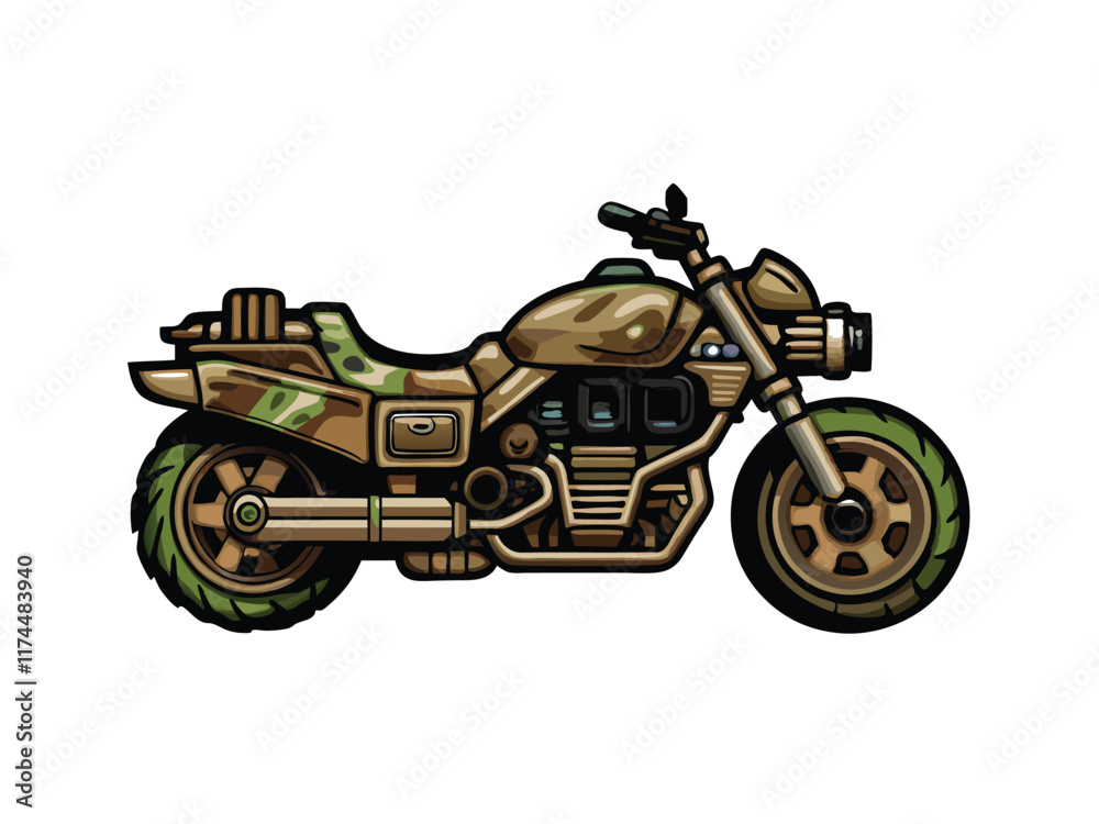 Design a sleek, futuristic military motorcycle with a powerful, high-tech aesthetic. Include details like advanced weaponry, armored plating, and glowing holographic displays. Design a sleek, futuristic military motorcycle with a powerful, high-tech aesthetic. Include details like advanced weaponry, armored plating, and glowing holographic displays.