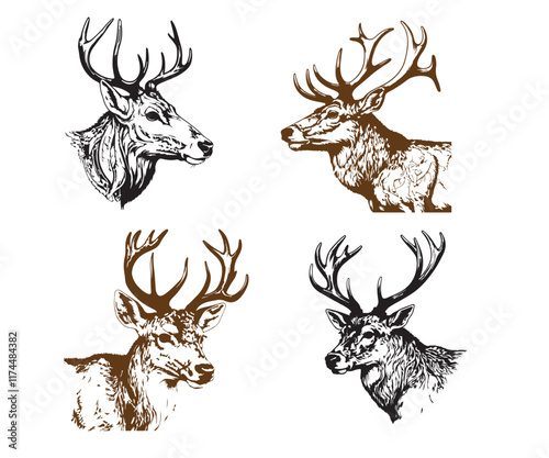 Silhouette Deers vectors file black and white