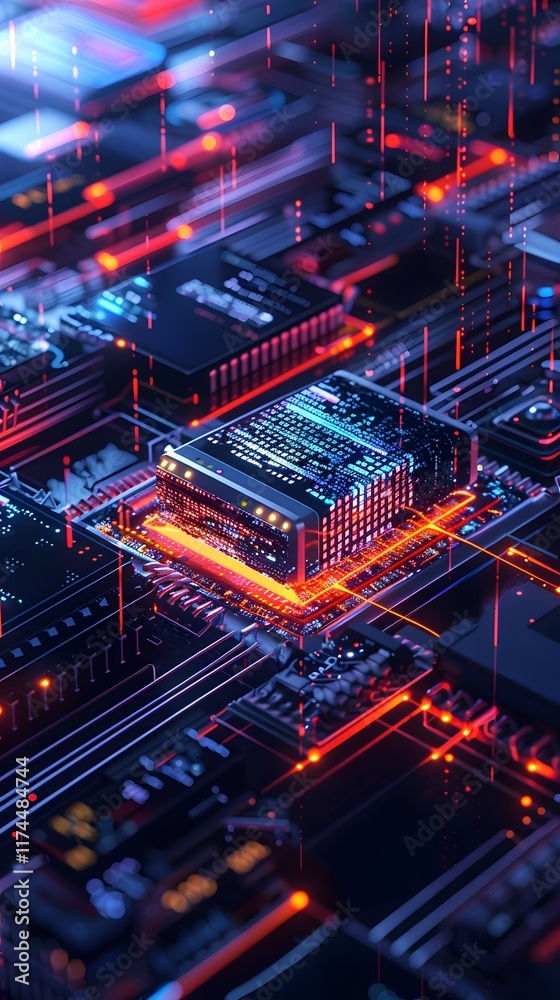 Obraz premium Sleek High Tech Password Manager App as Futuristic Security Module Amidst Bioluminescent Code