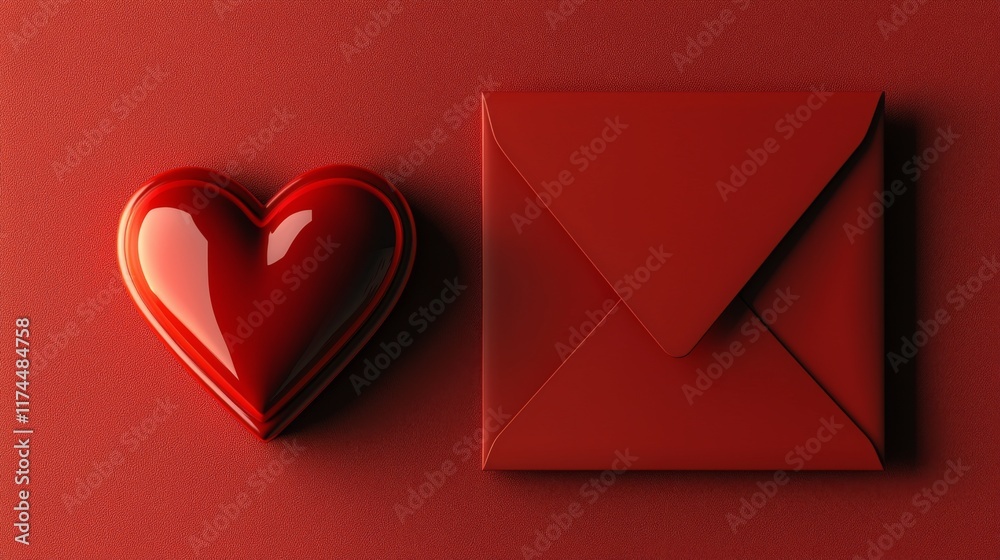 Bright Red Heart and Envelope Against a Textured Background for Romantic Themes and Love Expressions Bright Red Heart and Envelope Against a Textured Background for Romantic Themes and Love Expressions