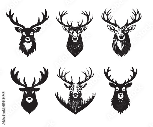 Silhouette Deers vectors file black and white